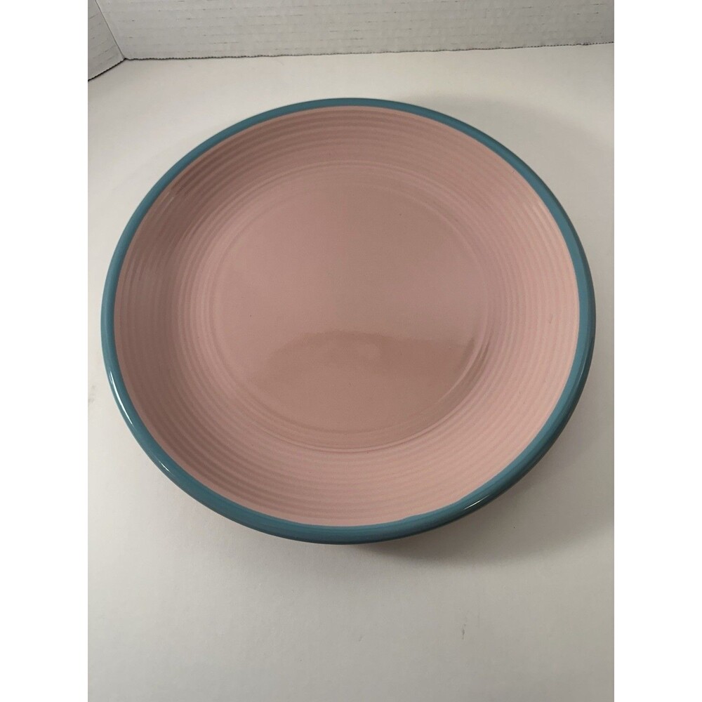 Rio Century Vintage Stoneware 11 Inch Dinner Plate Japan Pink Teal Blue Trim